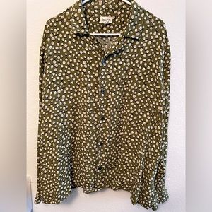 Open Edit Dot Long Sleeve Print Button Down Shirt